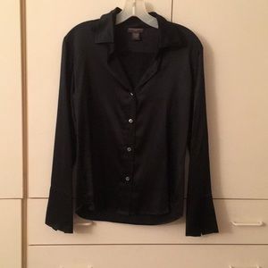 Black silk charmeuse stretch blouse